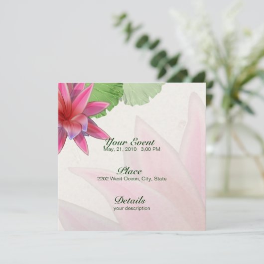 Roze Lotus Invitation 5.25 x 5.25 Kaart (Staand voorkant)