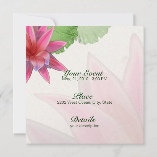 Roze Lotus Invitation 5.25 x 5.25 Kaart (Voorkant)