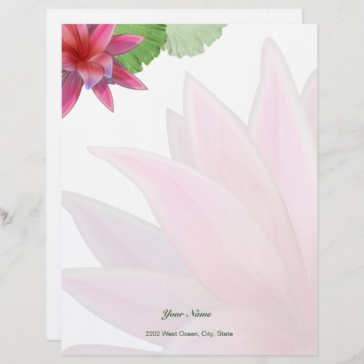 Roze Lotus Letterhead Linen Stationery Briefhoofd Ontwerp (Voorkant / Achterkant)
