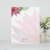 Roze Lotus Letterhead Stationery Gepersonaliseerd Briefhoofd (Staand voorkant)