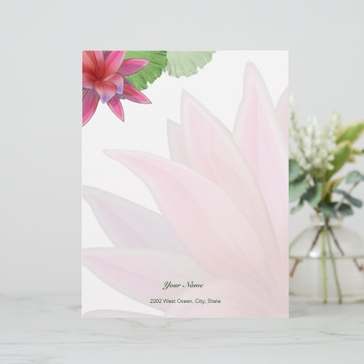 Roze Lotus Letterhead Stationery Gepersonaliseerd Briefhoofd (Staand voorkant)