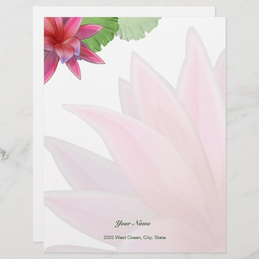 Roze Lotus Letterhead Stationery Gepersonaliseerd Briefhoofd (Voorkant / Achterkant)