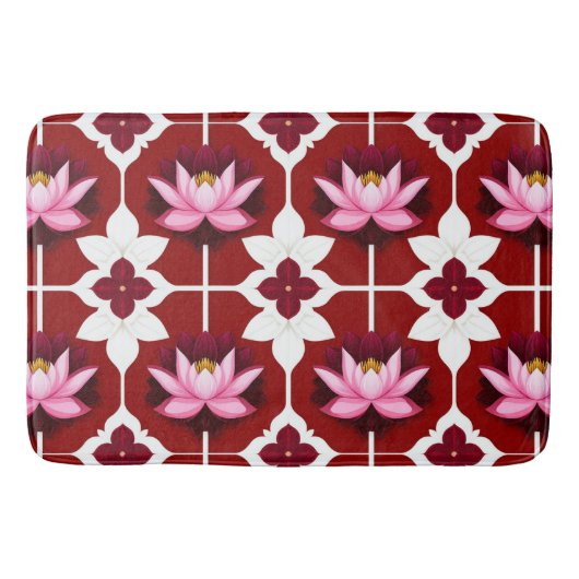 Roze Lotus Levendig Bloemendesign Badmat (Voorkant)