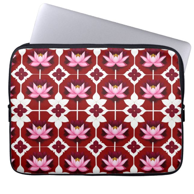Roze Lotus Levendig Bloemendesign Laptop Sleeve (Voorkant)