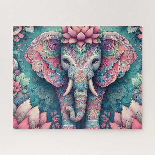 Roze Lotus Mandala Olifant Legpuzzel (Horizontaal)