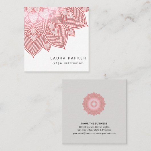 Roze Lotus Mandala Yoga Instructor Holistic Vierkante Visitekaartje (Voorkant / Achterkant)