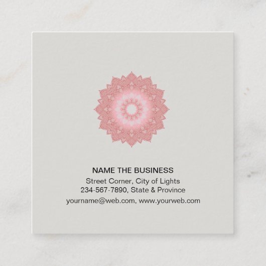 Roze Lotus Mandala Yoga Instructor Holistic Vierkante Visitekaartje (Achterkant)