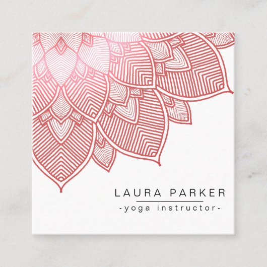 Roze Lotus Mandala Yoga Instructor Holistic Vierkante Visitekaartje (Voorkant)