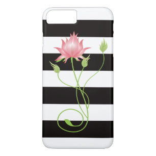 Roze Lotus Modern Stripe Bloemen Case-Mate iPhone Case