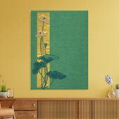 Roze lotus op groen linnen- boekomslag canvas afdruk (Insitu (Woonkamer))