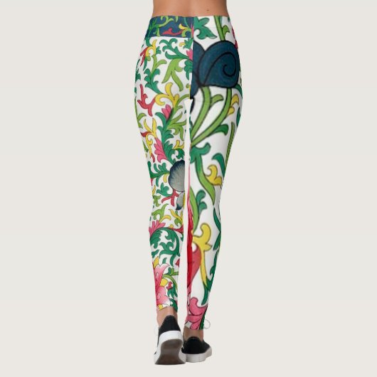 Roze Lotus Tuin Botanische Chinoiserie Leggings (Achterkant)