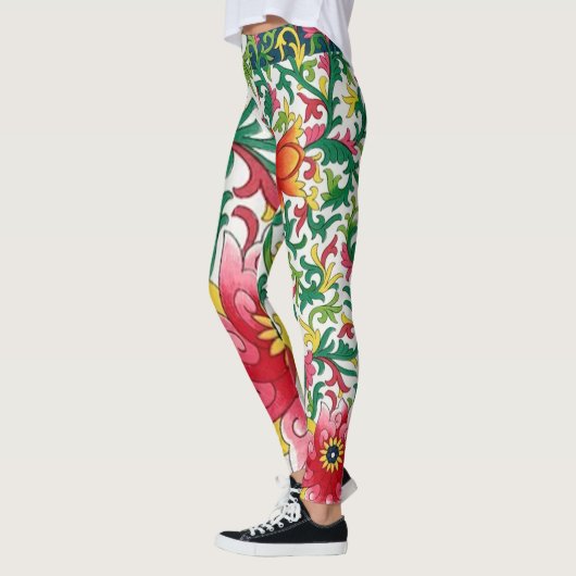 Roze Lotus Tuin Botanische Chinoiserie Leggings (Links)