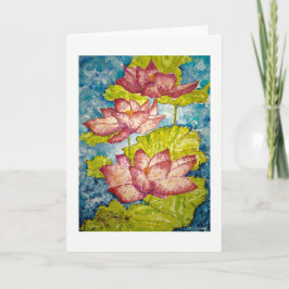 Roze Lotus vijver Waterverf Art Wenskaart Kaart