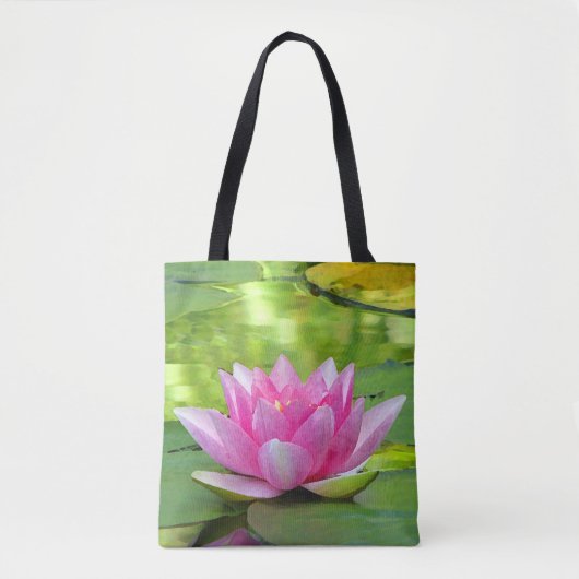 Roze Lotus Water Lily Bloem Floral Canvas tas (Voorkant)