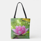 Roze Lotus Water Lily Bloem Floral Canvas tas (Achterkant)