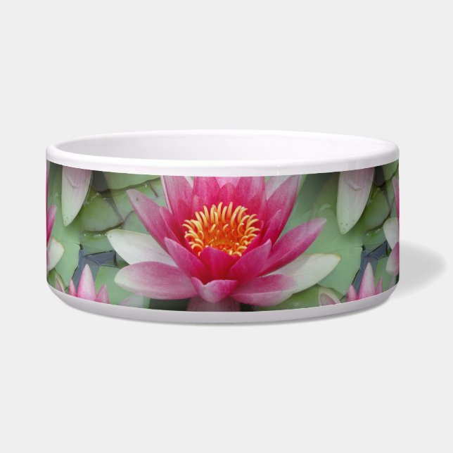 Roze Lotus Water Lily Keramische Pet Bowl Voerbakje (Voorkant)