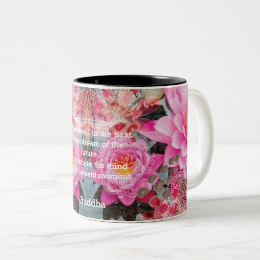 Roze Lotus Water Lily Mandala Persoonlijke tweeton Tweekleurige Koffiemok (Voorkant rechts)