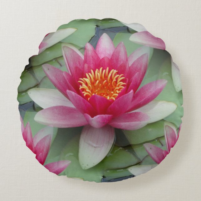 Roze Lotus Water Lily Rond Kussen (Voorkant)