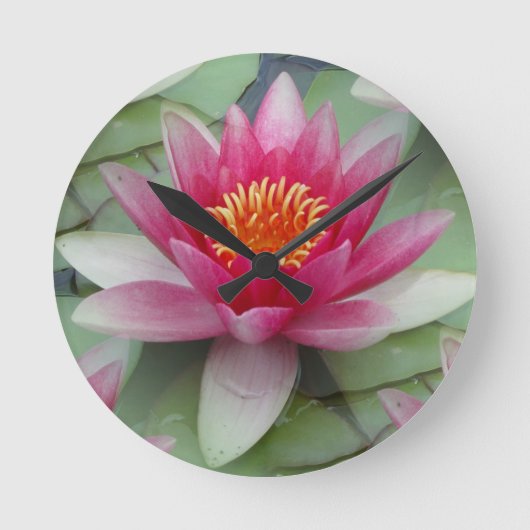 Roze Lotus Water Lily Ronde Klok (Voorkant)