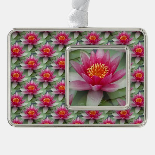 Roze Lotus Water Lily Verzilverd Omlijst Ornament (Voorkant)