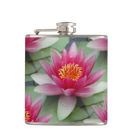 Roze Lotus Water Lily Vinyl Wrapped Kolf Heupfles (Voorkant)