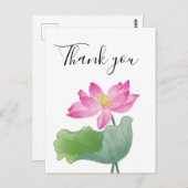 Roze lotus waterkleur bedankt briefkaart (Voorkant / Achterkant)