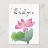 Roze lotus waterkleur bedankt briefkaart (Voorkant)