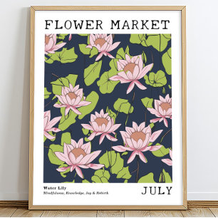 Roze Lotus Waterlelie Juli Geboorte Bloemenmarkt Poster