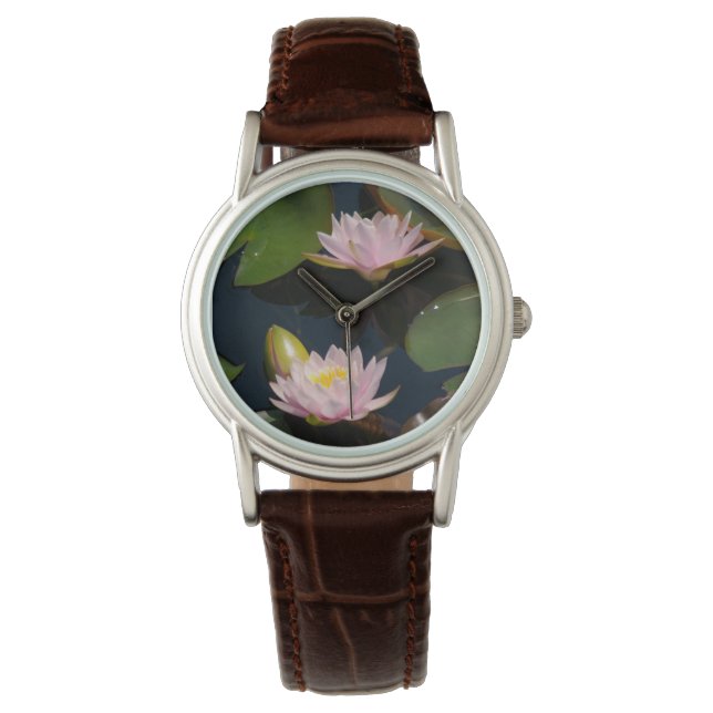 Roze Lotus Waterlilies Watch Horloge (Voorkant)