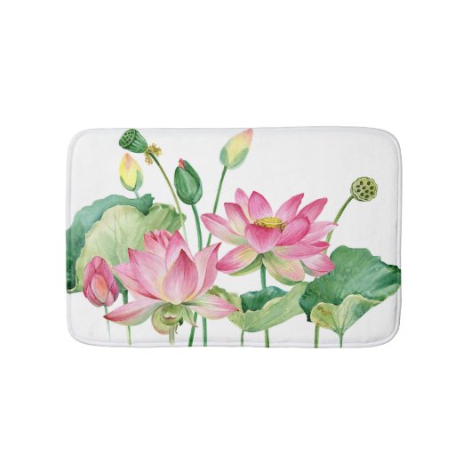 Roze Lotus Waterverf Rand Badmat (Voorkant)