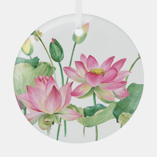 Roze Lotus Waterverf Rand Glas Ornament (Voorkant)