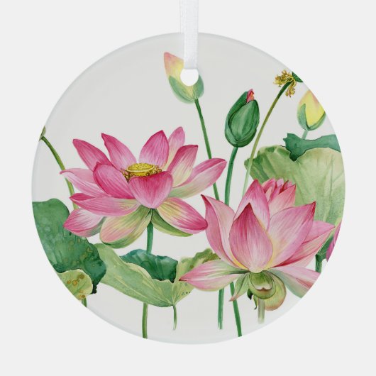 Roze Lotus Waterverf Rand Glas Ornament (Achterkant)