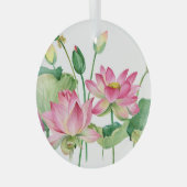 Roze Lotus Waterverf Rand Glas Ornament (Voorkant Rechts)
