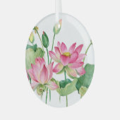 Roze Lotus Waterverf Rand Glas Ornament (Voorkant links)