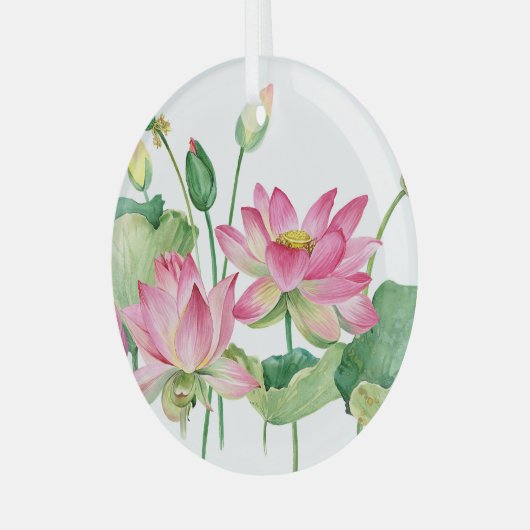 Roze Lotus Waterverf Rand Glas Ornament (Voorkant links)