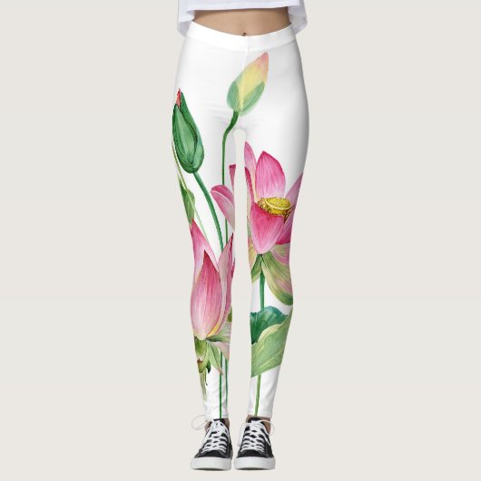 Roze Lotus Waterverf Rand Leggings (Voorkant)