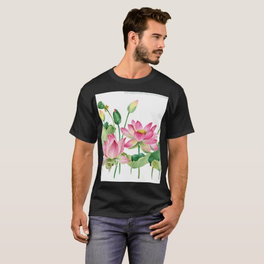 Roze Lotus Waterverf Rand T-shirt (Voorkant volledig)