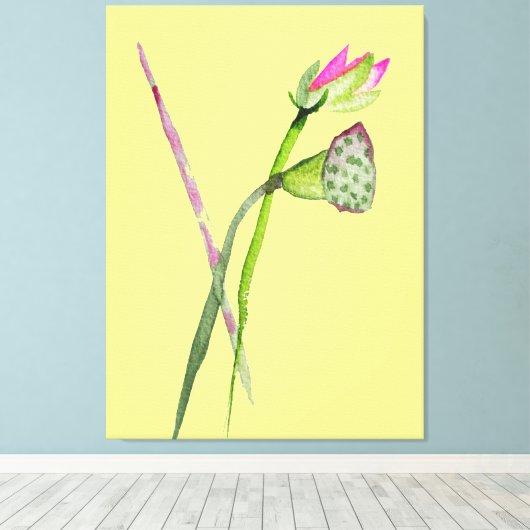 Roze Lotus waterverf Zen schilderkunst Canvas Afdruk (Insitu (Houten vloer))