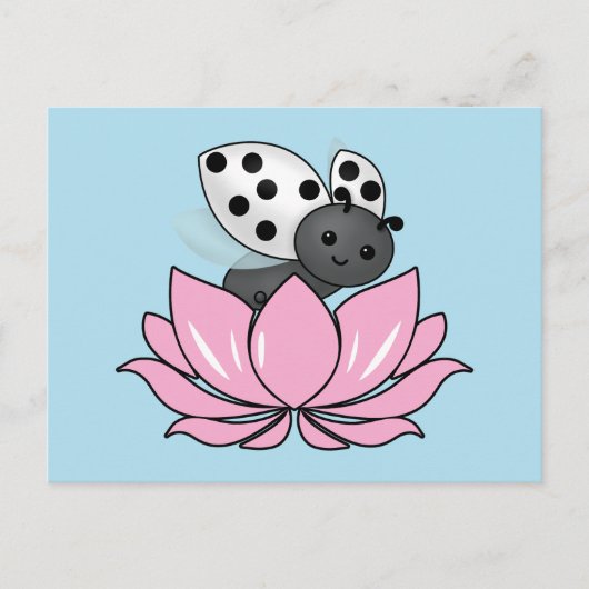 Roze Lotus White Ladybug Briefkaart (Voorkant)