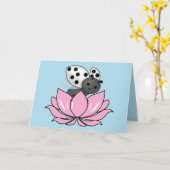 Roze Lotus White Ladybug Kaart (Gele Bloem)