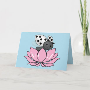 Roze Lotus White Ladybug Kaart
