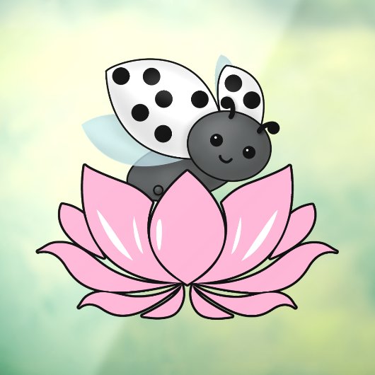 Roze Lotus White Ladybug Raamsticker (Vel 3)