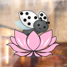 Roze Lotus White Ladybug Raamsticker