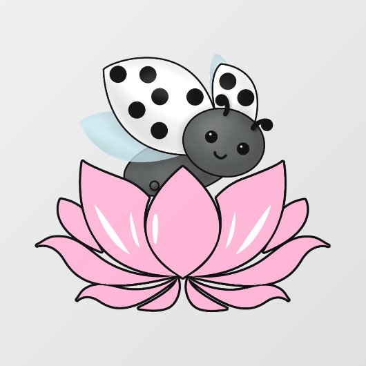 Roze Lotus White Ladybug Raamsticker (Vel)