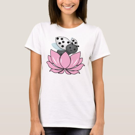 Roze Lotus White Ladybug T-Shirt (Voorkant)