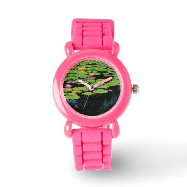 roze lotus zwart water horloge (Voorkant)