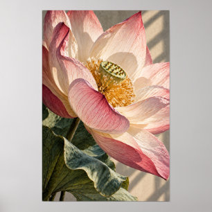 Roze Lotusbloem Close-Up Botanische Muurkunst Poster
