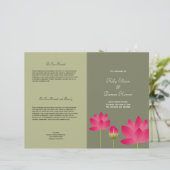 Roze lotusbloem modern groen trouwprogramma (Staand voorkant)