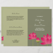 Roze lotusbloem modern groen trouwprogramma (Voorkant / Achterkant)