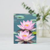 Roze lotusbloem op water briefkaart (Staand voorkant)
